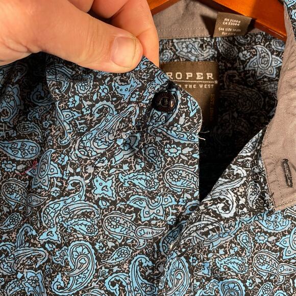 Roper Button Up Western Shirt Men's XL Blue Paisley AOP Long Sleeve Cowboy - Picture 3 of 10